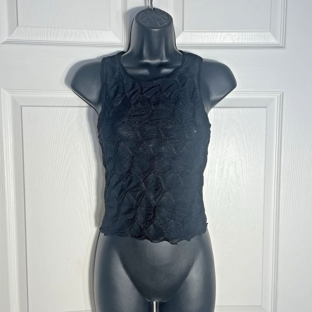Forever 21 Sheer Mesh Shirt Women Small Black Cropped Whimsigoth Sleeveless Top‎